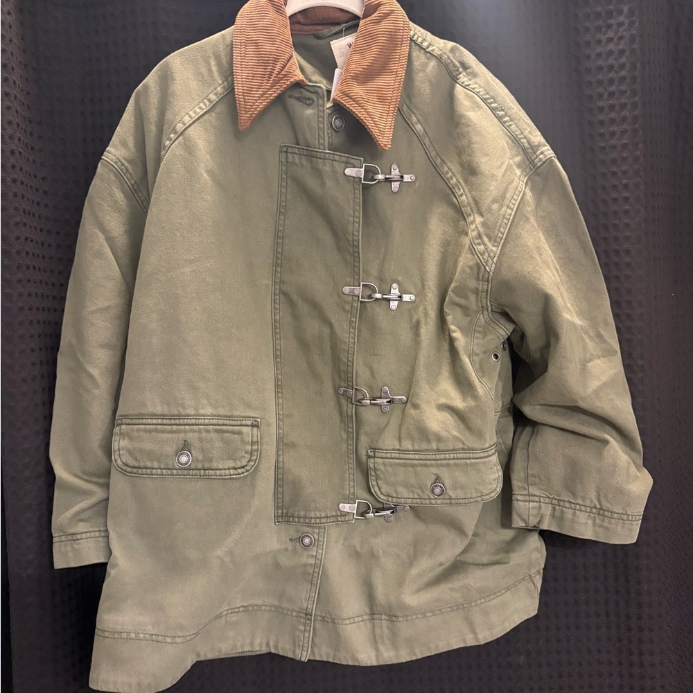 Free People We The Free Denim Barn Coat Deep Green XS NWT - Picture 4 of 6
